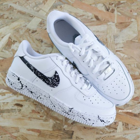Nike Air Force 1 Custom Double Paint Splatter White Black Sneakers All Sizes